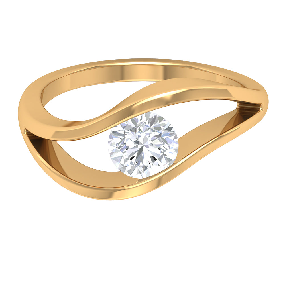 Tension Mount Set Moissanite Solitaire Ring with Twisted Shank Moissanite - ( D-VS1 ) - Color and Clarity - Rosec Jewels