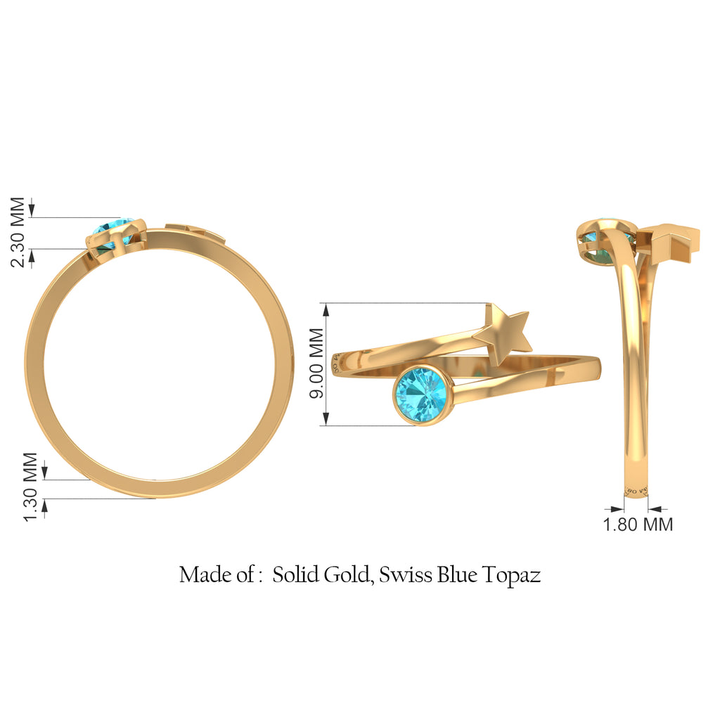 1/4 CT Swiss Blue Topaz Wrap Ring in Bezel Setting Swiss Blue Topaz - ( AAA ) - Quality - Rosec Jewels