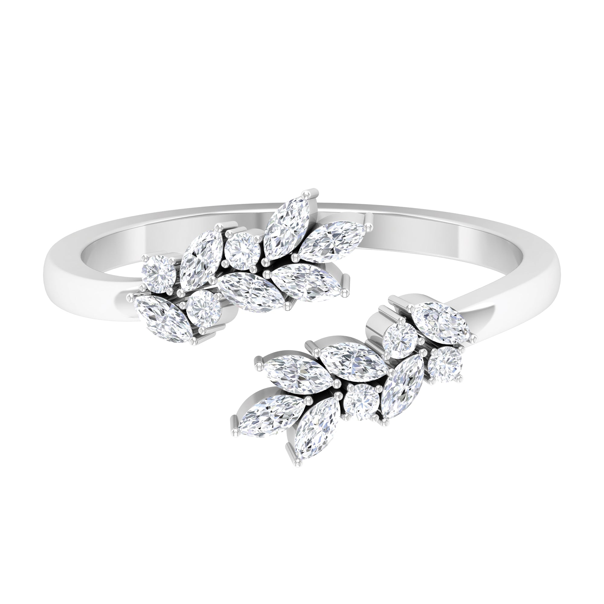 Natural Diamond Leaf Ring in Cuff Style Diamond - ( HI-SI ) - Color and Clarity - Rosec Jewels