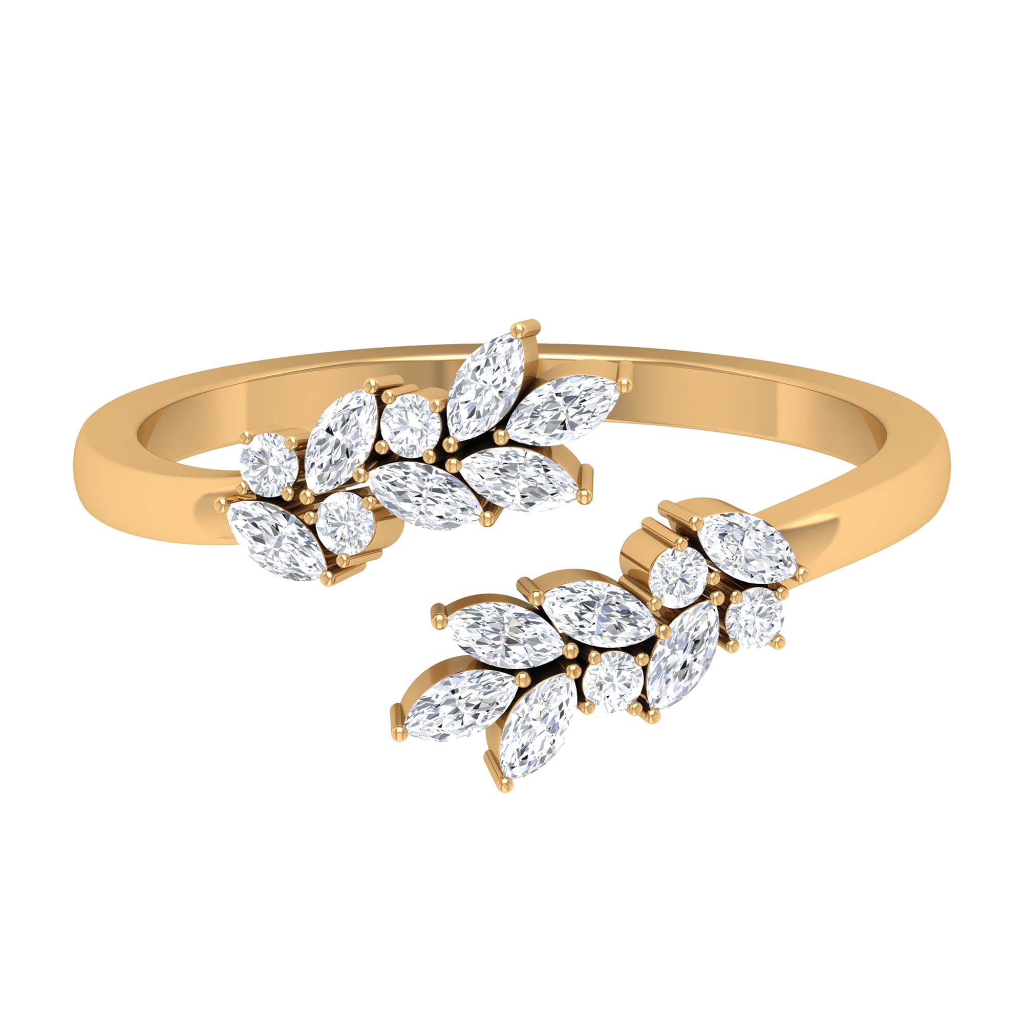 Natural Diamond Leaf Ring in Cuff Style Diamond - ( HI-SI ) - Color and Clarity - Rosec Jewels