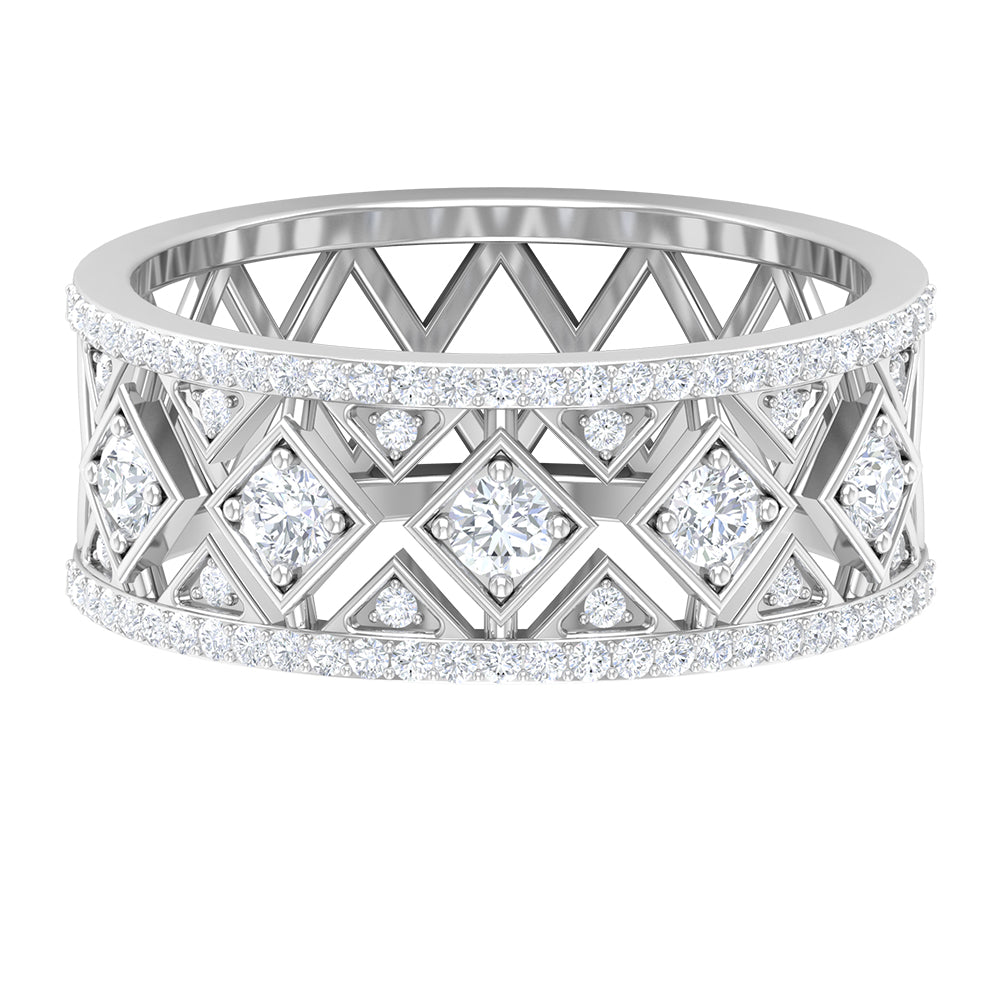 3/4 CT Vintage Inspired Diamond Wedding Band with Cutwork Details Diamond - ( HI-SI ) - Color and Clarity - Rosec Jewels