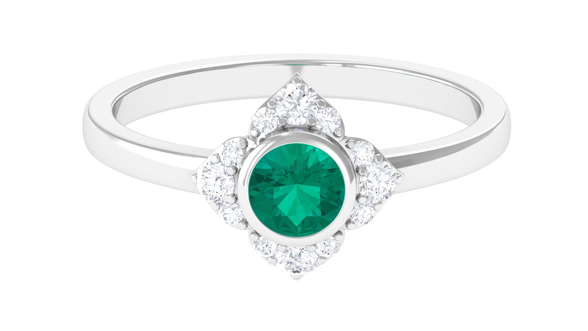 1/2 CT Round Emerald Vintage Engagement Ring with Diamond Accent Emerald - ( AAA ) - Quality - Rosec Jewels