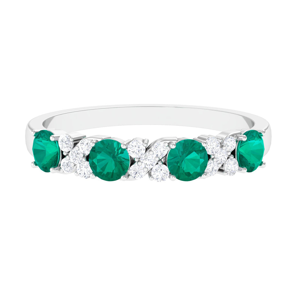1 CT Elegant Emerald and Diamond Half Eternity Ring Emerald - ( AAA ) - Quality - Rosec Jewels