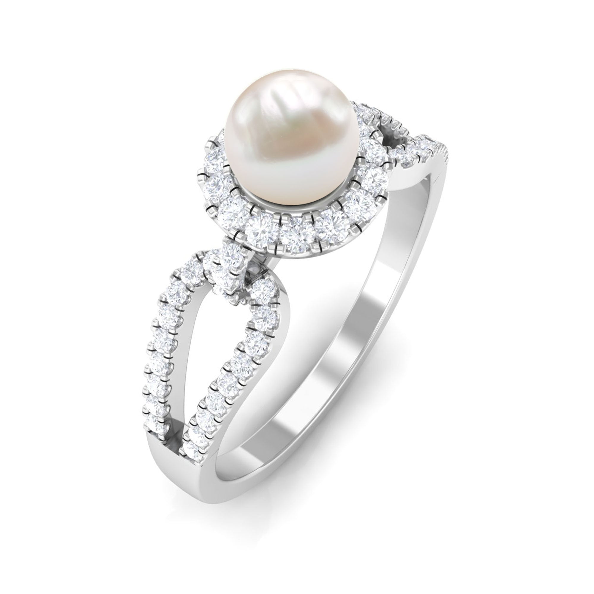 2.50 CT Freshwater Pearl and Diamond Engagement Ring with Split Shank Freshwater Pearl - ( AAA ) - Quality - Rosec Jewels