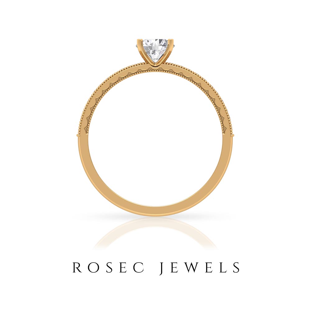 3/4 CT Solitaire Zircon Engagement Ring with Milgrain Gold Detail Zircon - ( AAAA ) - Quality - Rosec Jewels