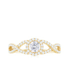 Round Cubic Zirconia Criss Cross Engagement Ring in Gold Zircon - ( AAAA ) - Quality - Rosec Jewels