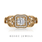 Zircon Vintage Inspired Halo Engagement Ring Zircon - ( AAAA ) - Quality - Rosec Jewels