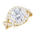 Round Shape Zircon Crossover Engagement Ring in Gold Zircon - ( AAAA ) - Quality - Rosec Jewels