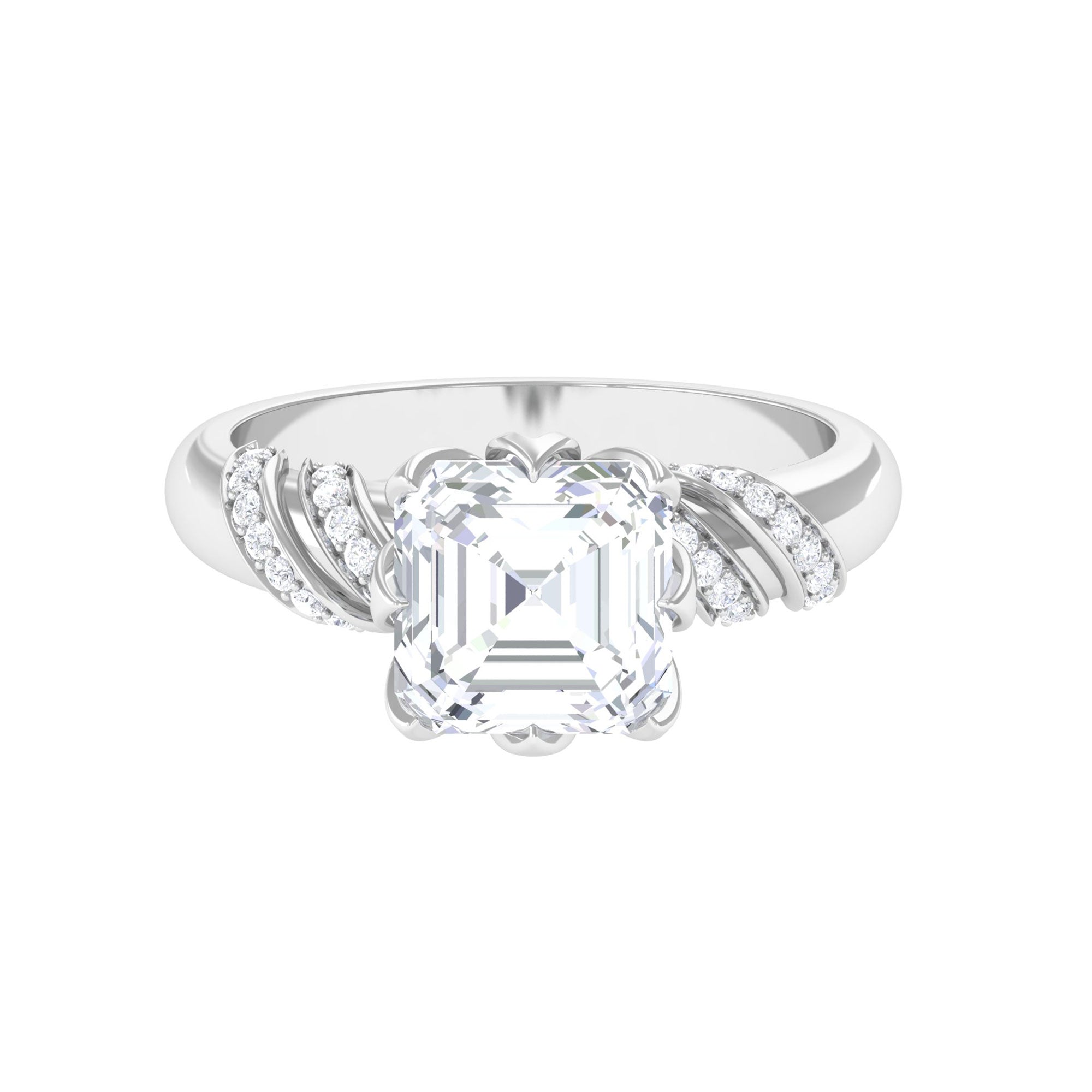 3.5 CT Asscher Zircon Designer Solitaire Engagement Ring in Petal Prong Setting Zircon - ( AAAA ) - Quality - Rosec Jewels