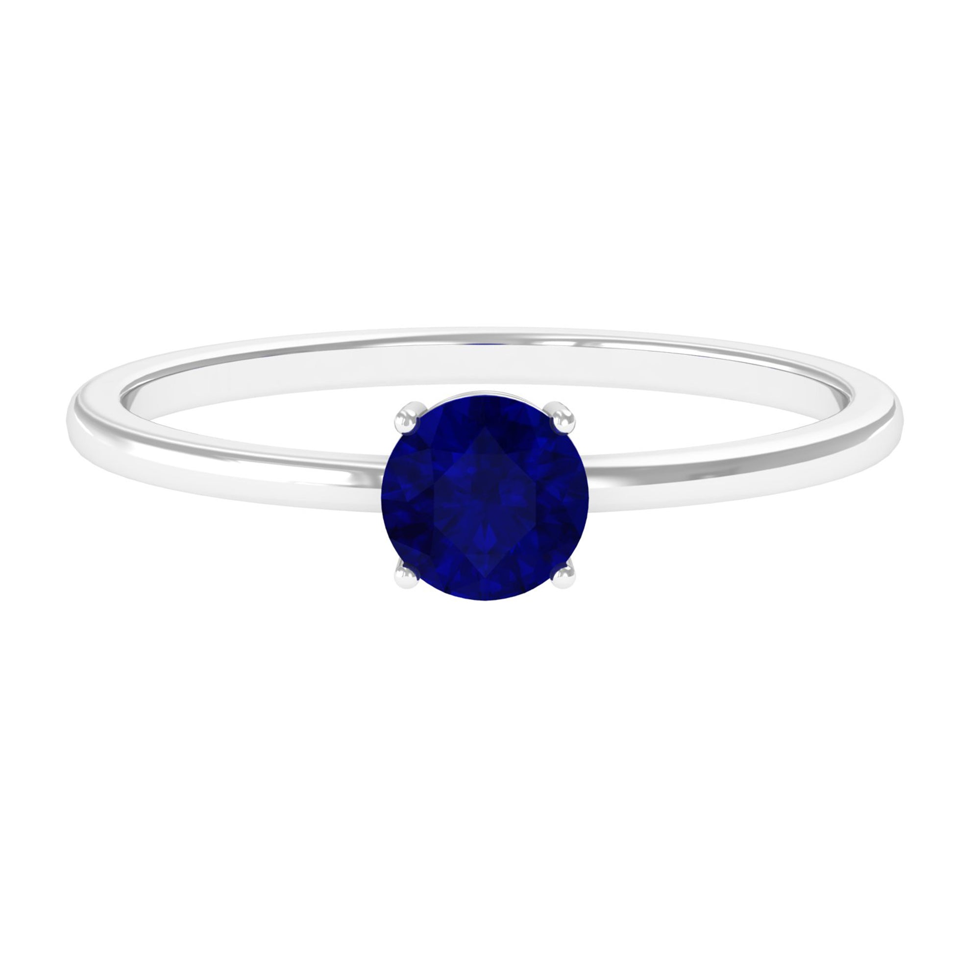 3/4 CT Round Cut Blue Sapphire Solitaire Simple Ring Blue Sapphire - ( AAA ) - Quality - Rosec Jewels