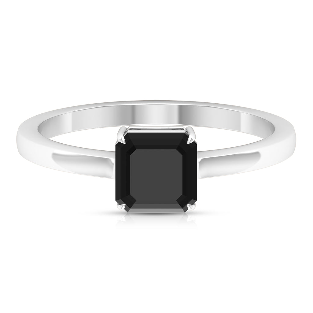 6 MM Asscher Cut Black Onyx Solitaire Ring for Women in Claw Setting with Gold Shank Black Onyx - ( AAA ) - Quality - Rosec Jewels