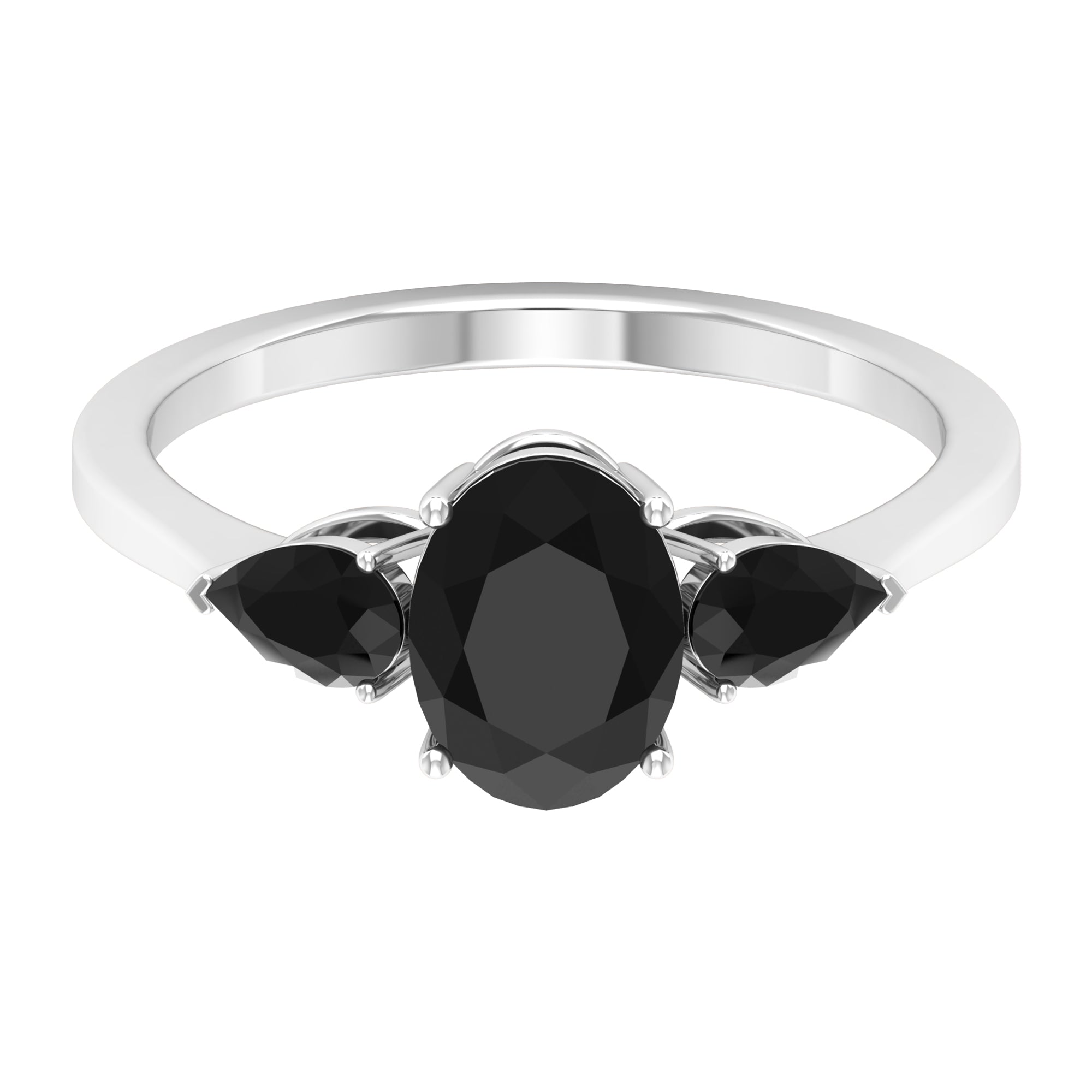 1.50 CT Three Stone Black Onyx Ring Black Onyx - ( AAA ) - Quality - Rosec Jewels