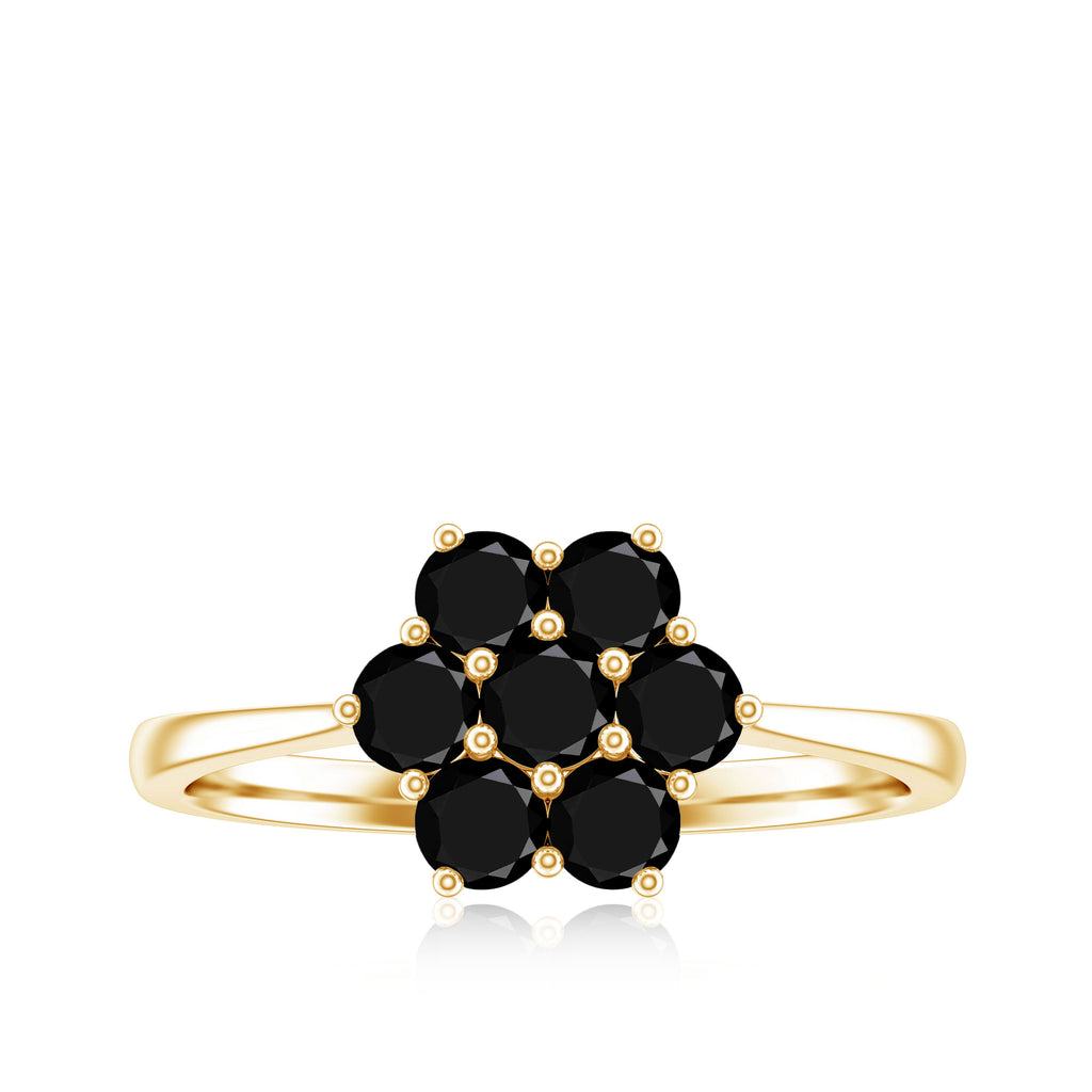 Natural Black Onyx Flower Cluster Ring in Prong Setting Black Onyx - ( AAA ) - Quality - Rosec Jewels