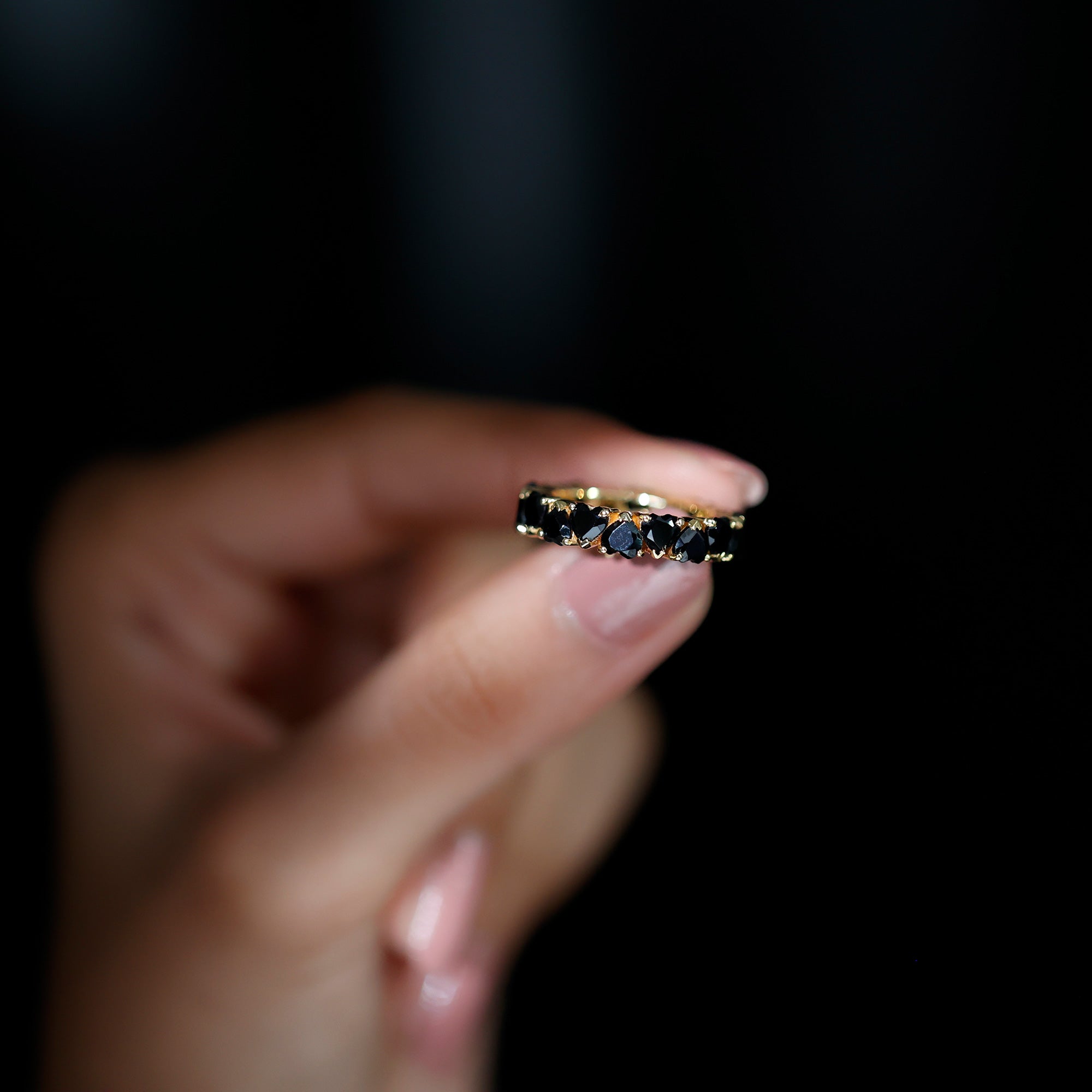 Claw Set Heart Shape Black Spinel Eternity Band Ring Black Spinel - ( AAA ) - Quality - Rosec Jewels