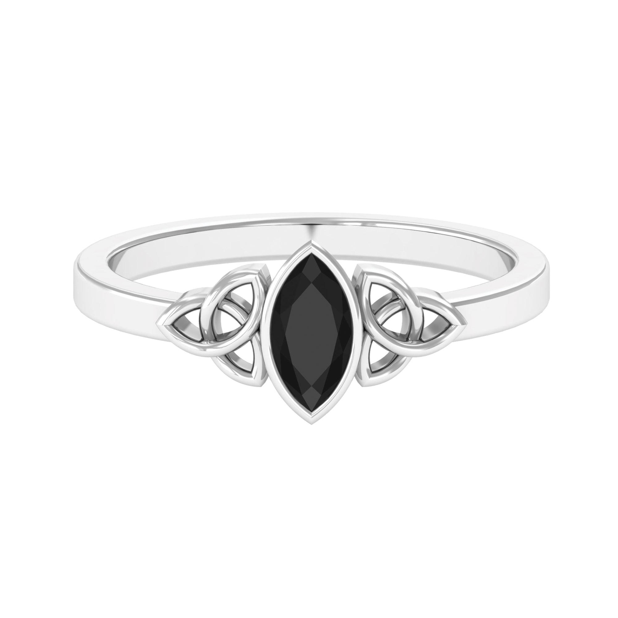Marquise Cut Black Diamond Solitaire Celtic Ring in Bezel Setting Black Diamond - ( AAA ) - Quality - Rosec Jewels
