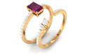 2.75 CT Emerald Cut Rhodolite and Diamond Stackable Ring Set Rhodolite - ( AAA ) - Quality - Rosec Jewels