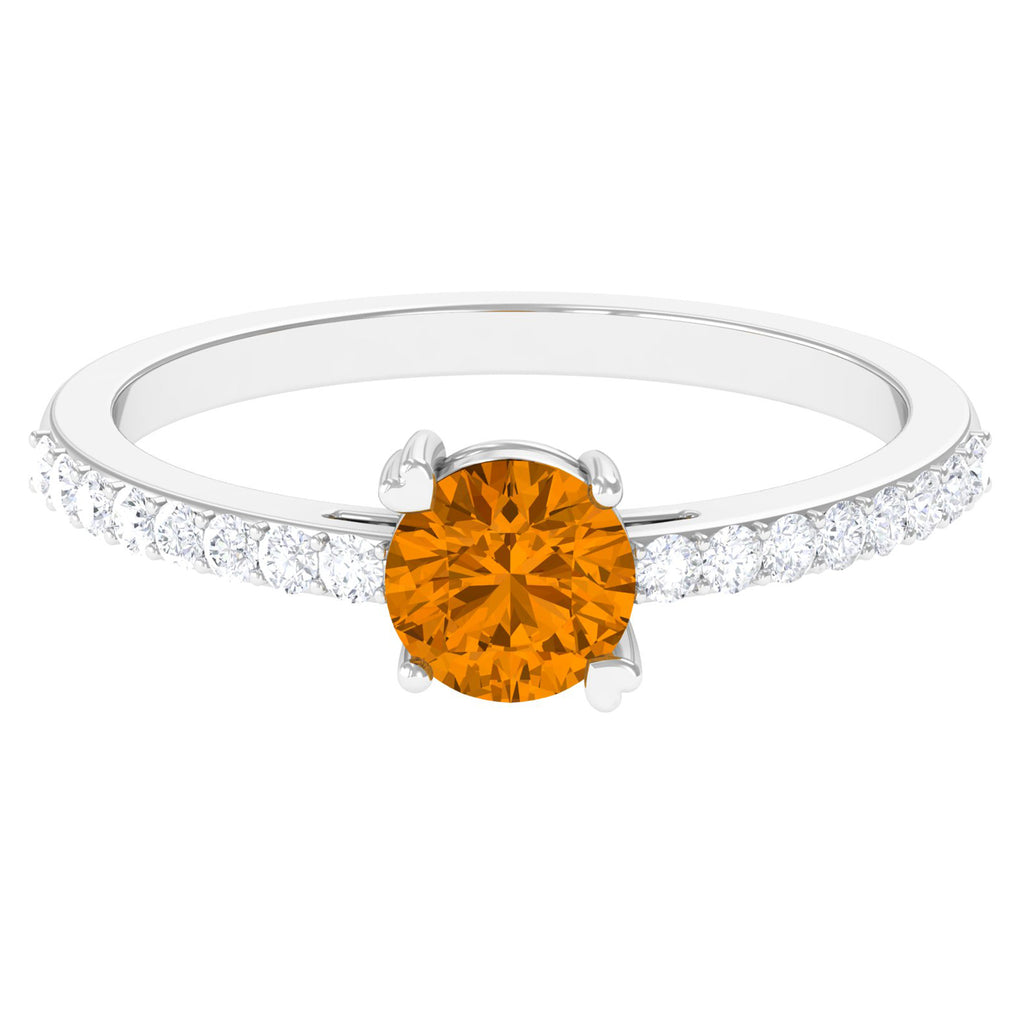1 CT Citrine Solitaire Promise Ring with Diamond Side Stones Citrine - ( AAA ) - Quality - Rosec Jewels