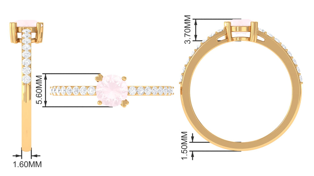 1 CT Rose Quartz Solitaire Promise Ring with Diamond Accent Rose Quartz - ( AAA ) - Quality - Rosec Jewels