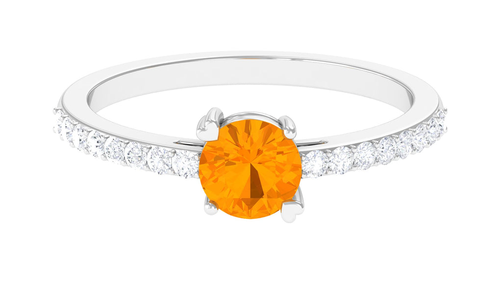 1.25 Ct Designer Fire Opal Solitaire Promise Ring with Diamond