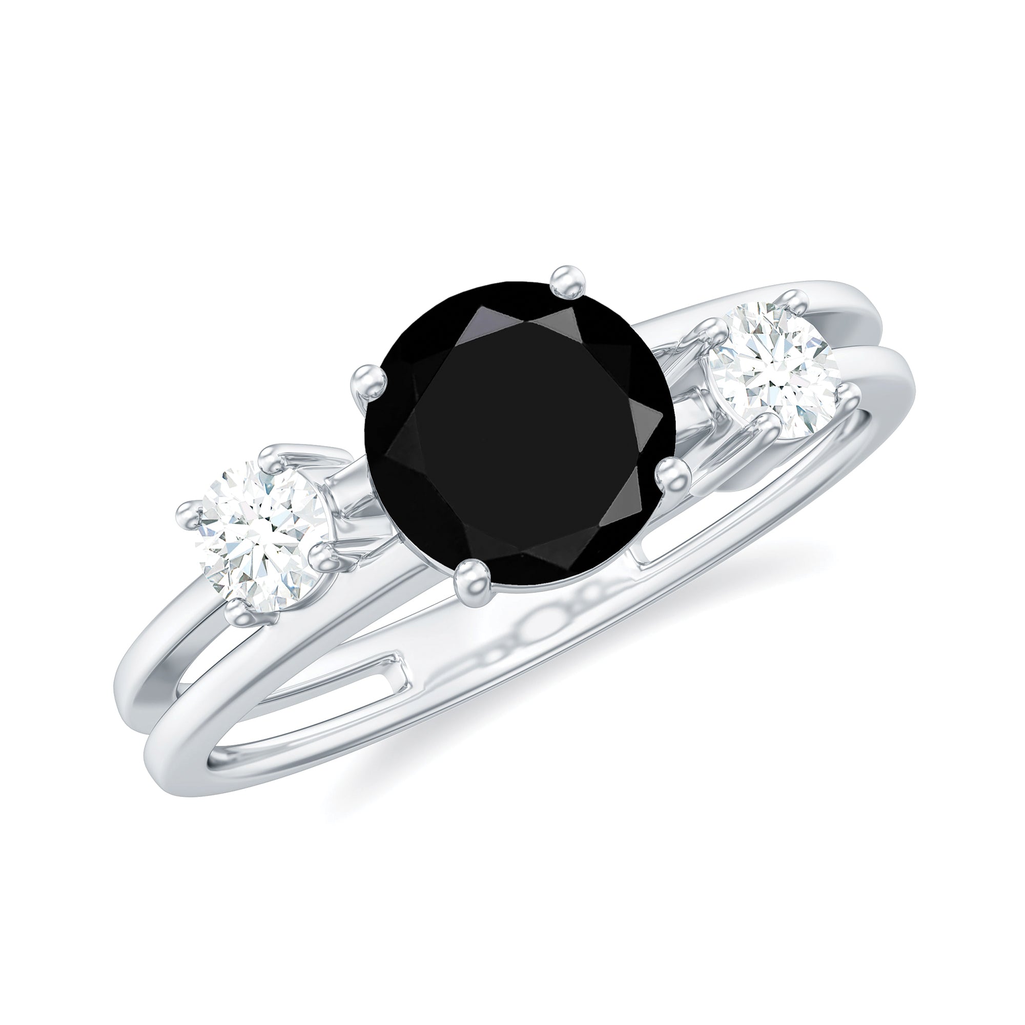 1.25 CT Real Black Diamond Solitaire Gold Double Band Ring with Moissanite Black Diamond - ( AAA ) - Quality - Rosec Jewels