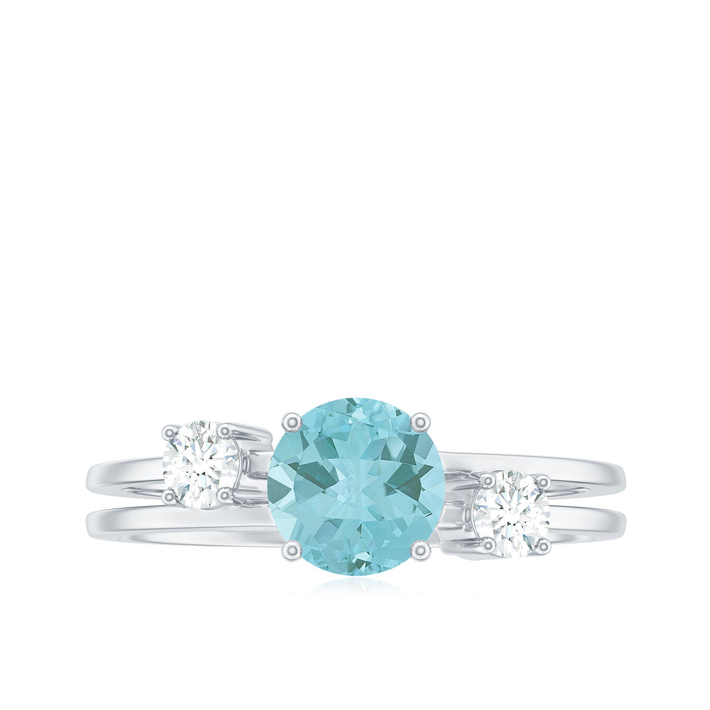 1.25 CT Three Stone Sky Blue Topaz and Diamond Ring Sky Blue Topaz - ( AAA ) - Quality - Rosec Jewels