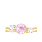 Rose Quartz Solitaire Double Band Ring with Diamond Stones Rose Quartz - ( AAA ) - Quality - Rosec Jewels