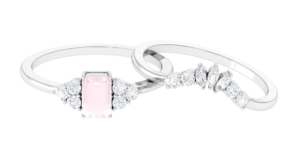 1.25 CT Rose Quartz and Diamond Ring Set in Prong Setting Rose Quartz - ( AAA ) - Quality - Rosec Jewels