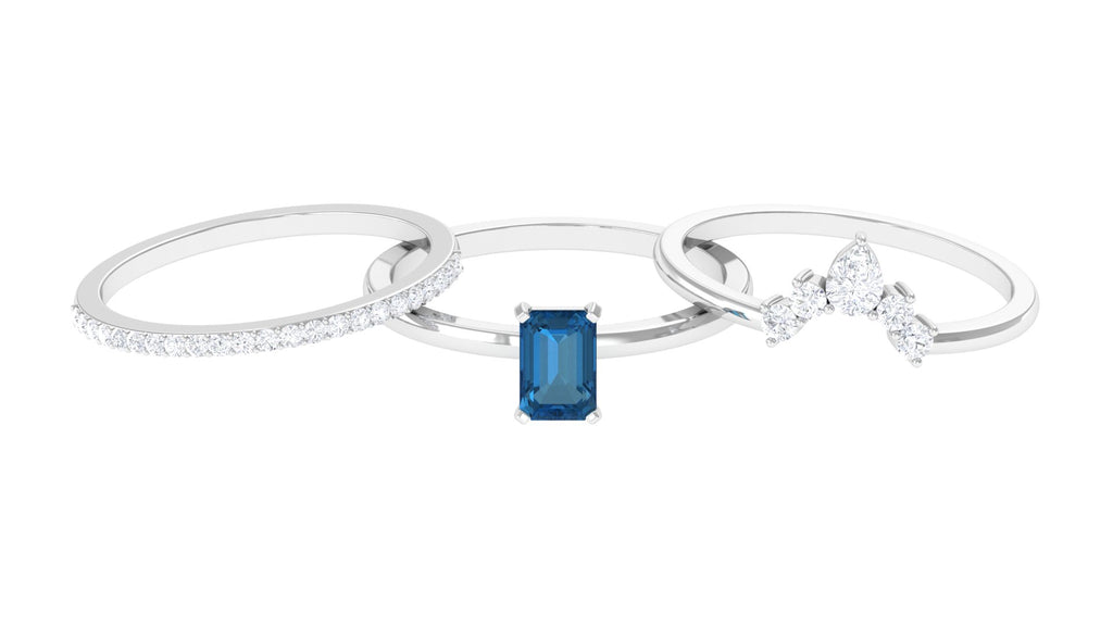 Octagon Cut London Blue Topaz Solitaire Ring Set with Diamond London Blue Topaz - ( AAA ) - Quality - Rosec Jewels