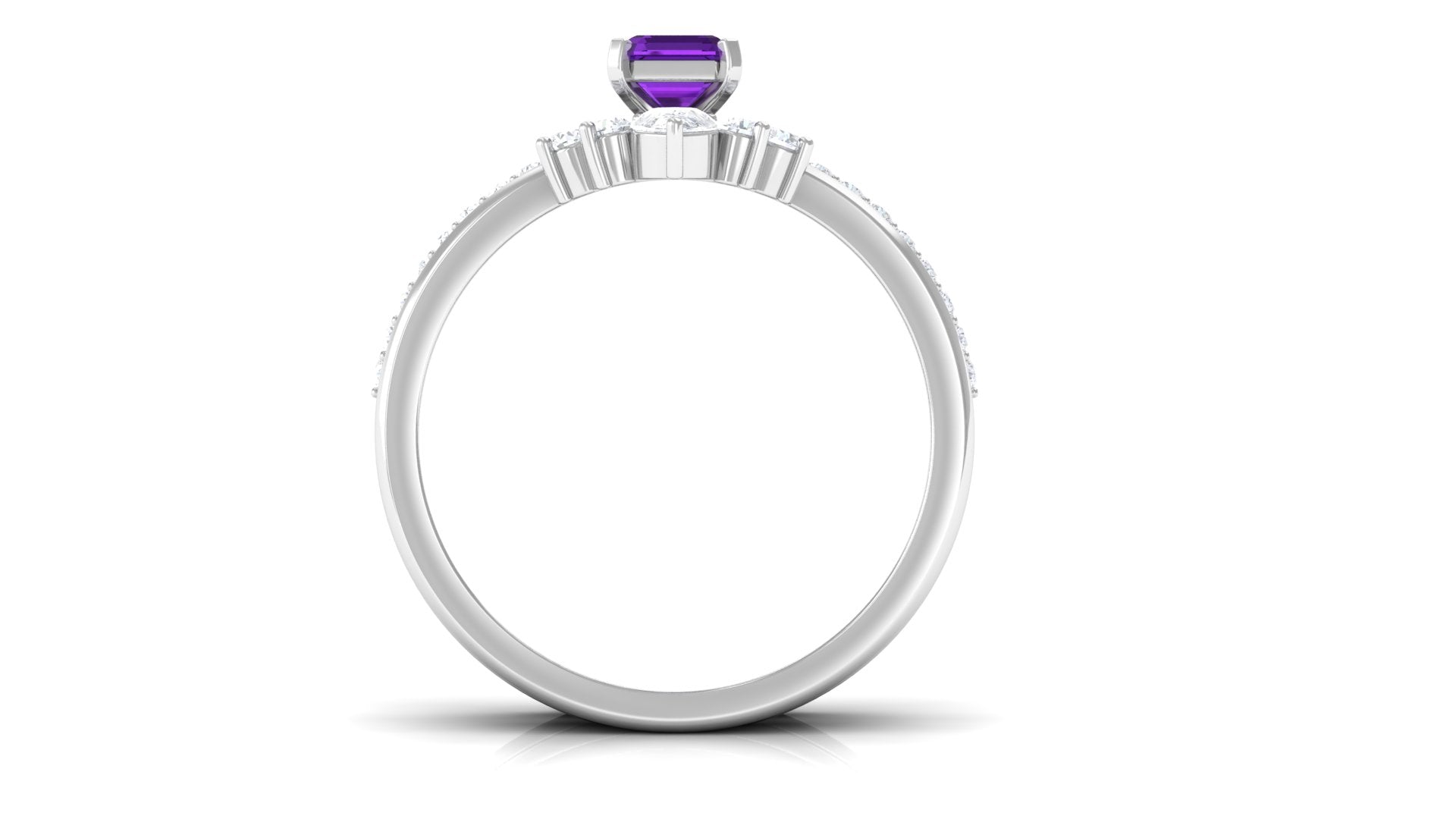 Octagon Amethyst Solitaire Ring Set of 3 with Moissanite Amethyst - ( AAA ) - Quality - Rosec Jewels