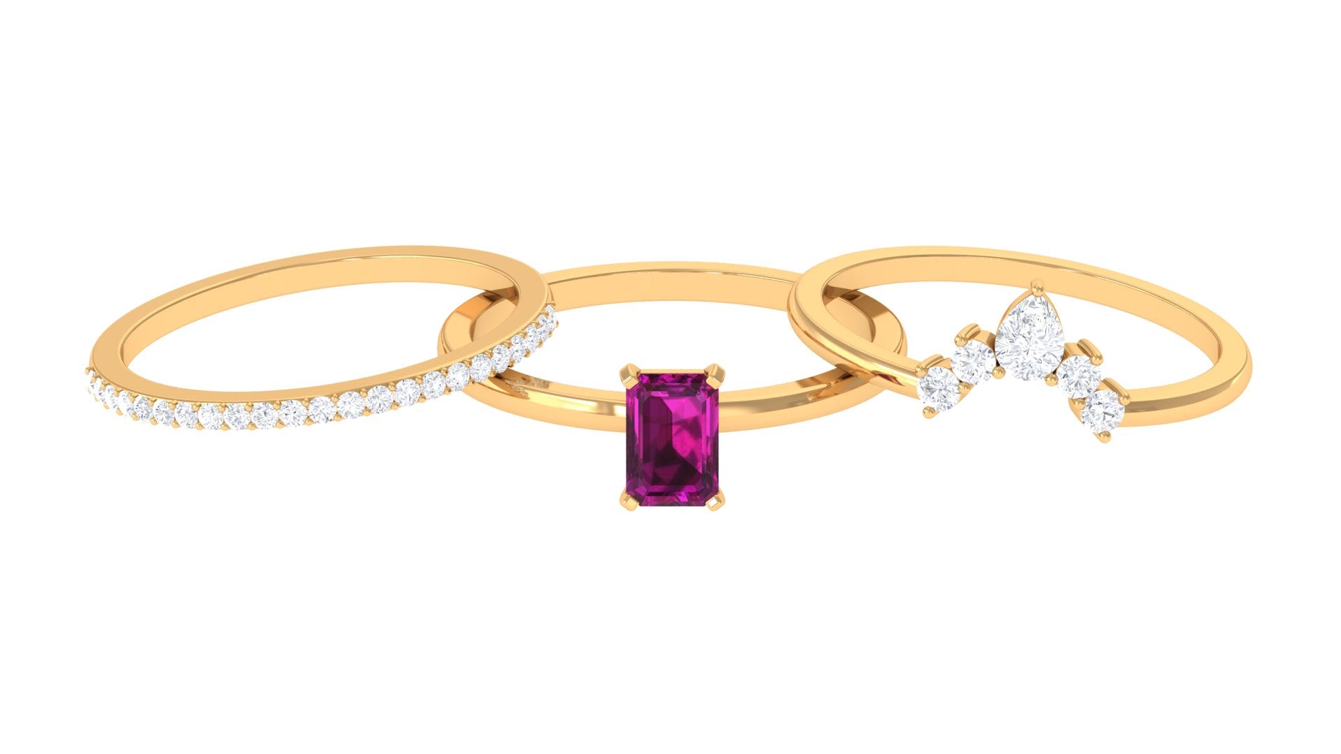 1.50 CT Natural Rhodolite and Moissanite Ring Set in Gold Rhodolite - ( AAA ) - Quality - Rosec Jewels