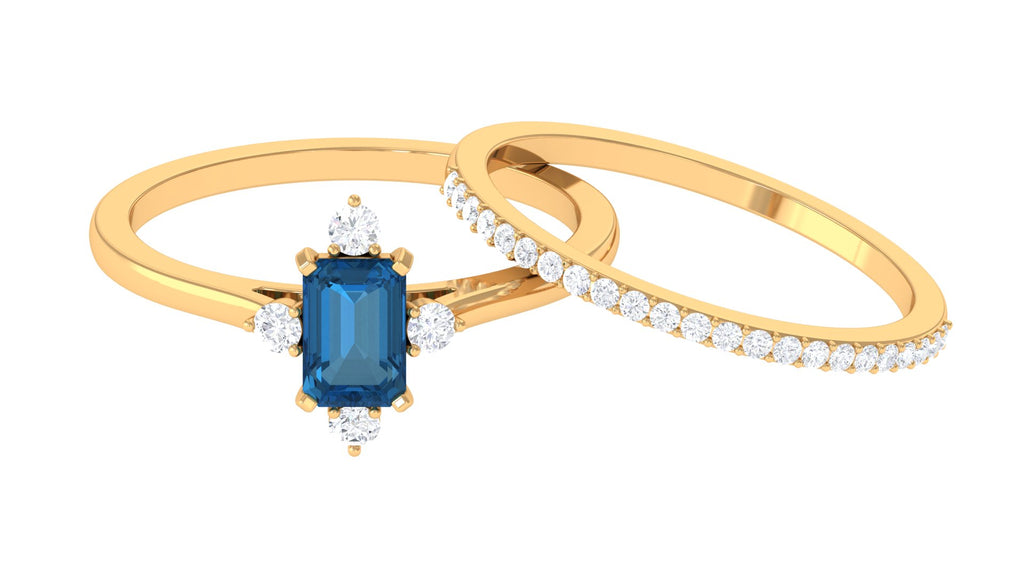 1.25 CT London Blue Topaz and Diamond Ring Set London Blue Topaz - ( AAA ) - Quality - Rosec Jewels