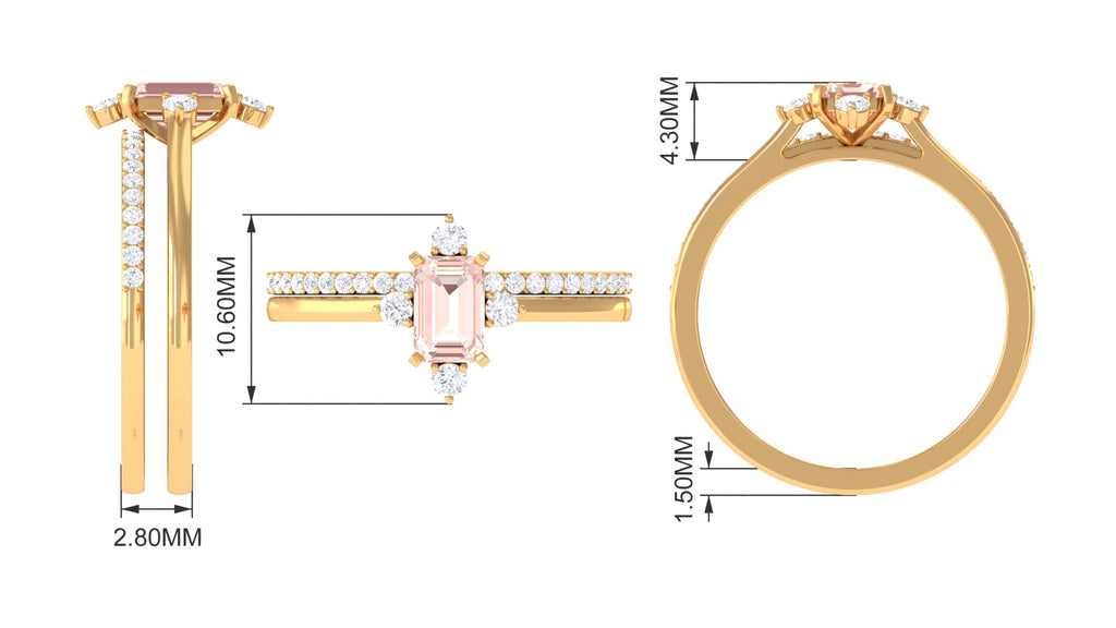 1.25 Carat Emerald Cut Morganite Solitaire Ring Set with Diamond Morganite - ( AAA ) - Quality - Rosec Jewels