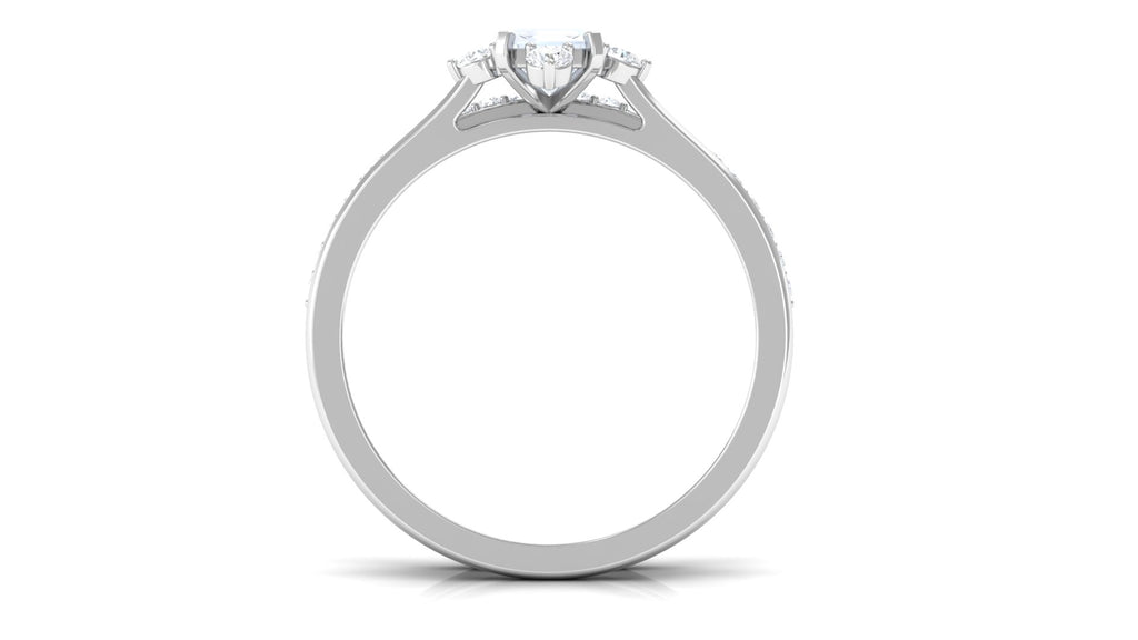 Natural Moonstone Solitaire Ring Set with Diamond Moonstone - ( AAA ) - Quality - Rosec Jewels