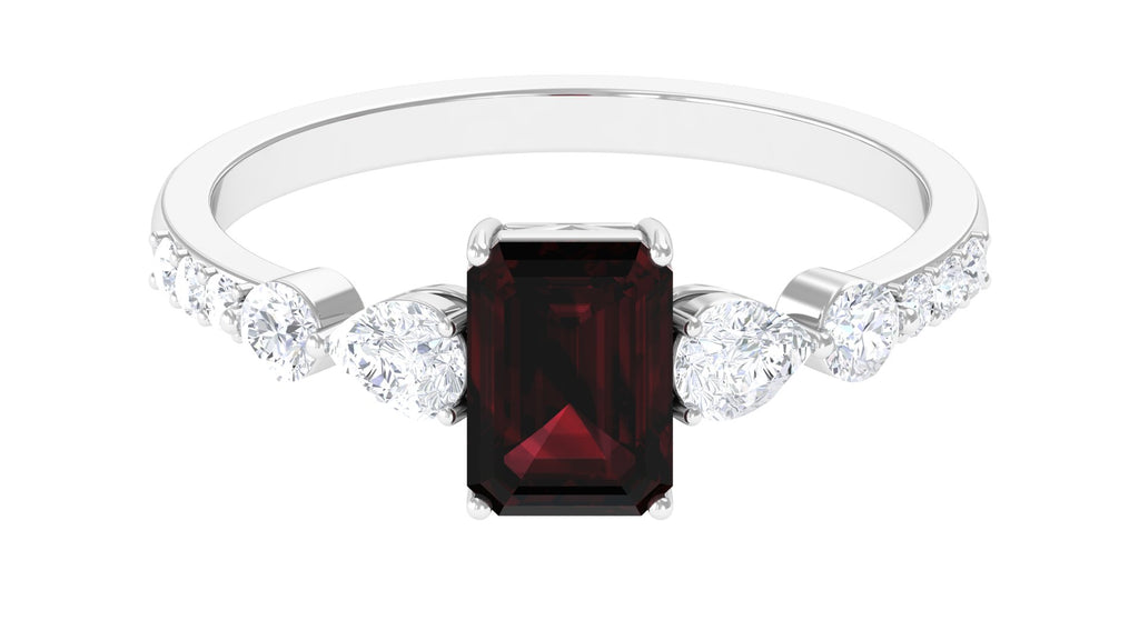 Solitaire Garnet Engagement Ring with Diamond Side Stones