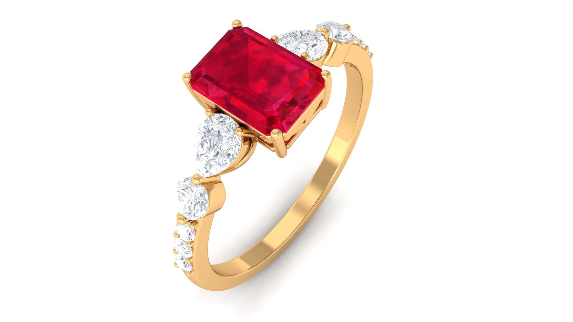 1.75 CT Octagon Lab Created Ruby Classic Solitaire Engagement Ring with Moissanite Lab Created Ruby - ( AAAA ) - Quality - Rosec Jewels