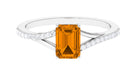 1.25 CT Emerald Cut Citrine Solitaire Ring with Diamond Accent Citrine - ( AAA ) - Quality - Rosec Jewels