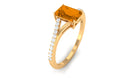 1.25 CT Emerald Cut Citrine Solitaire Ring with Diamond Accent Citrine - ( AAA ) - Quality - Rosec Jewels