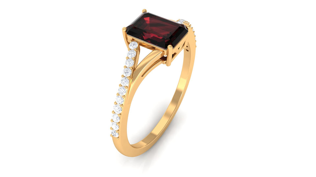 Solitaire Garnet Split Shank Engagement Ring with Diamond Garnet - ( AAA ) - Quality - Rosec Jewels