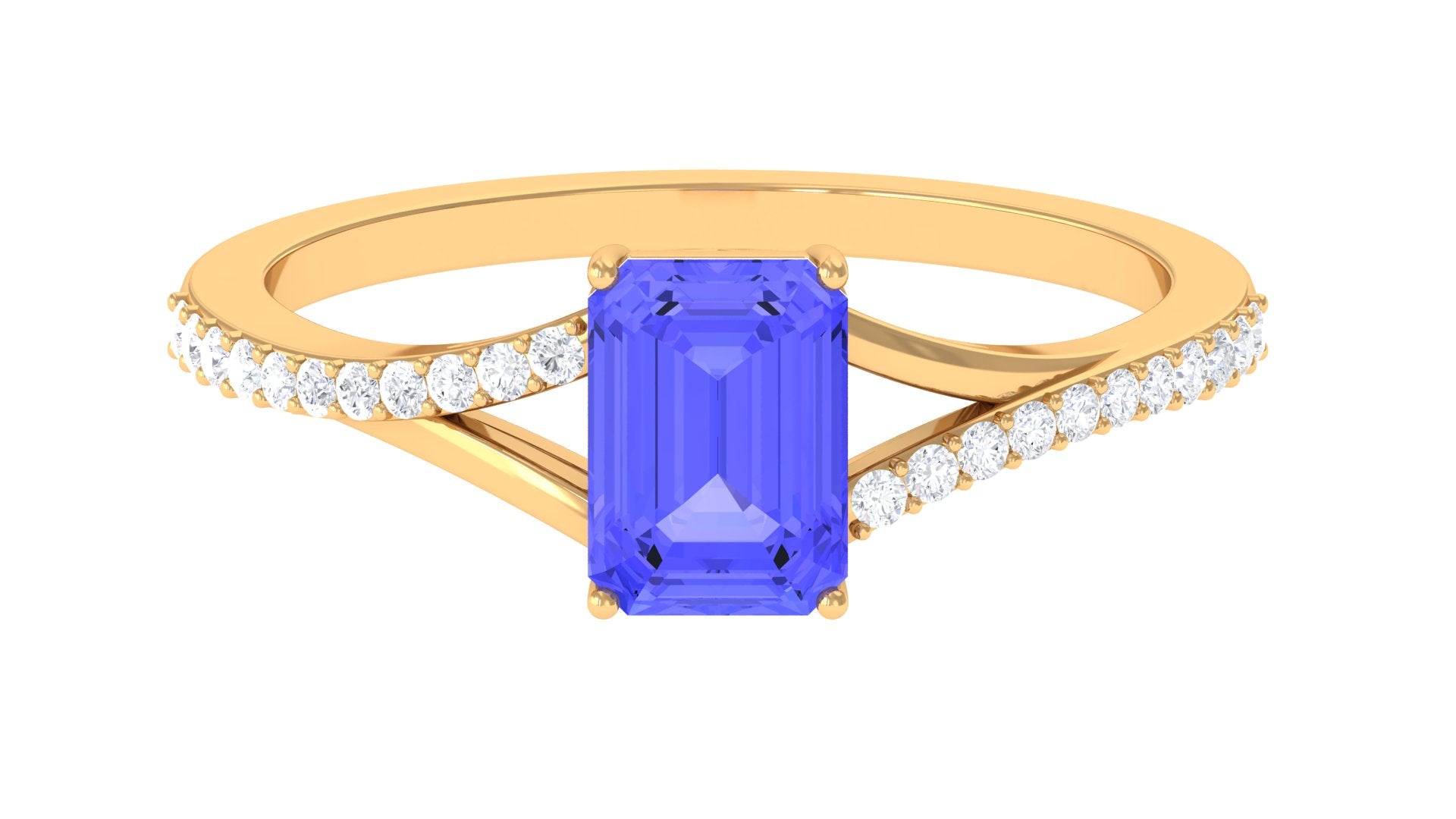 Split Shank Emerald Cut Solitaire Tanzanite Ring with Diamond Tanzanite - ( AAA ) - Quality - Rosec Jewels