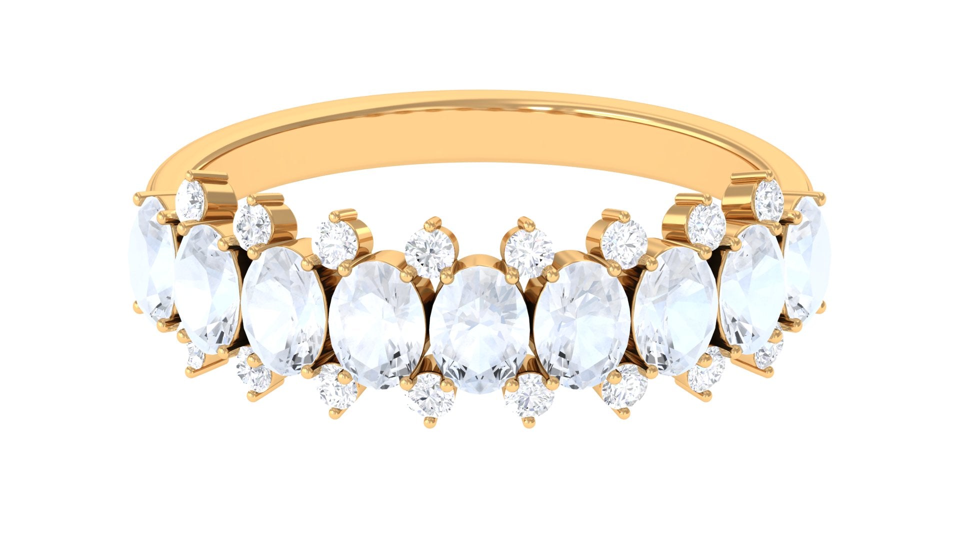 2.5 CT Moonstone and Diamond Semi Eternity Ring Moonstone - ( AAA ) - Quality - Rosec Jewels