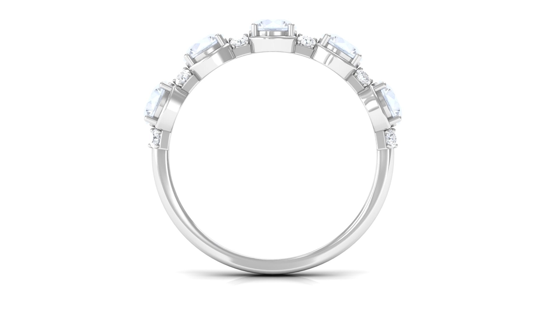 2 CT Genuine Moonstone and Diamond Half Eternity Ring Moonstone - ( AAA ) - Quality - Rosec Jewels