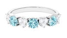 Aquamarine and Diamond Heart Shape Eternity Ring Aquamarine - ( AAA ) - Quality - Rosec Jewels