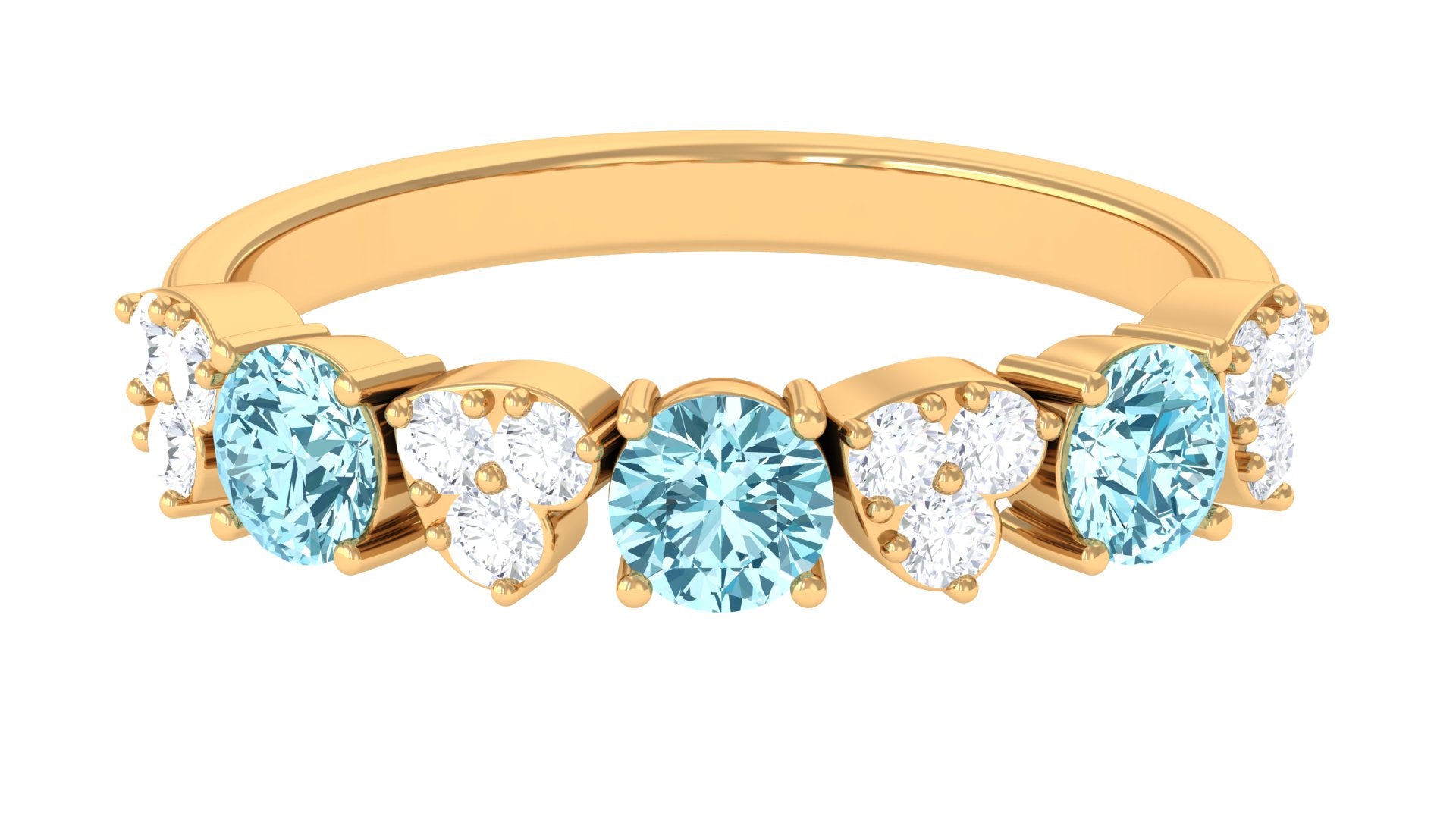 Aquamarine and Diamond Heart Shape Eternity Ring Aquamarine - ( AAA ) - Quality - Rosec Jewels