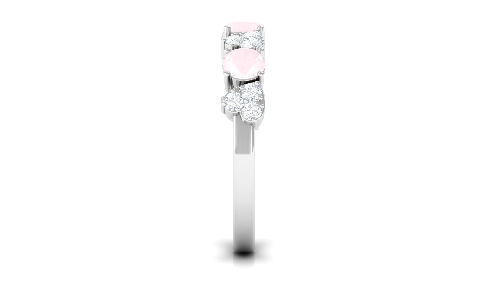 Rose Quartz and Diamond Heart Shape Alternate Half Eternity Ring Rose Quartz - ( AAA ) - Quality - Rosec Jewels