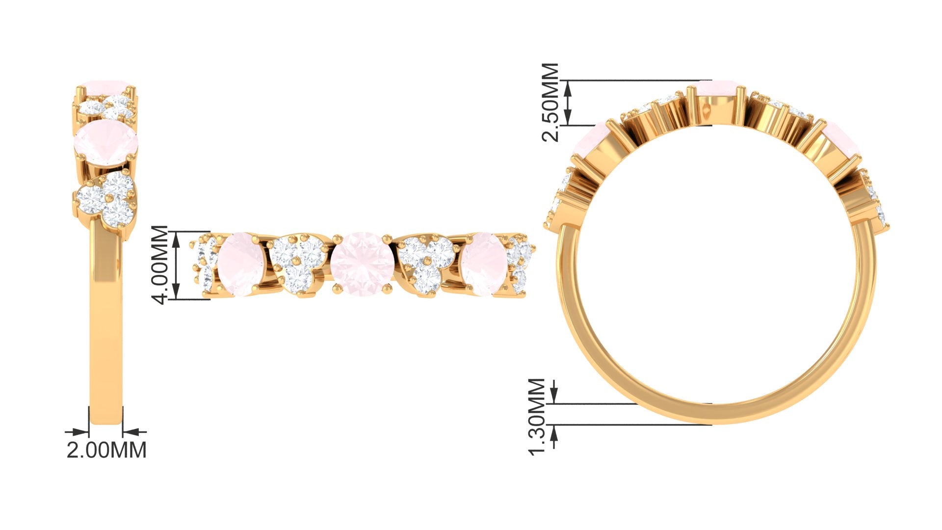 Rose Quartz and Diamond Heart Shape Alternate Half Eternity Ring Rose Quartz - ( AAA ) - Quality - Rosec Jewels