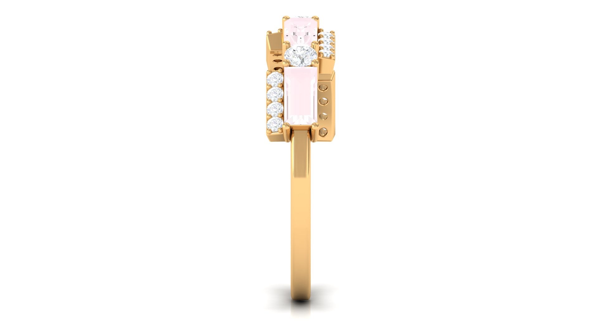 1 CT Designer Rose Quartz Half Eternity Ring with Diamond Rose Quartz - ( AAA ) - Quality - Rosec Jewels