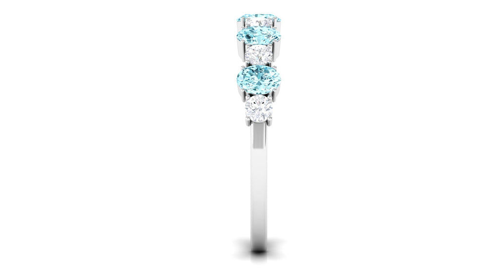 1.25 Ct Oval Aquamarine Half Eternity Band with Diamond Aquamarine - ( AAA ) - Quality - Rosec Jewels