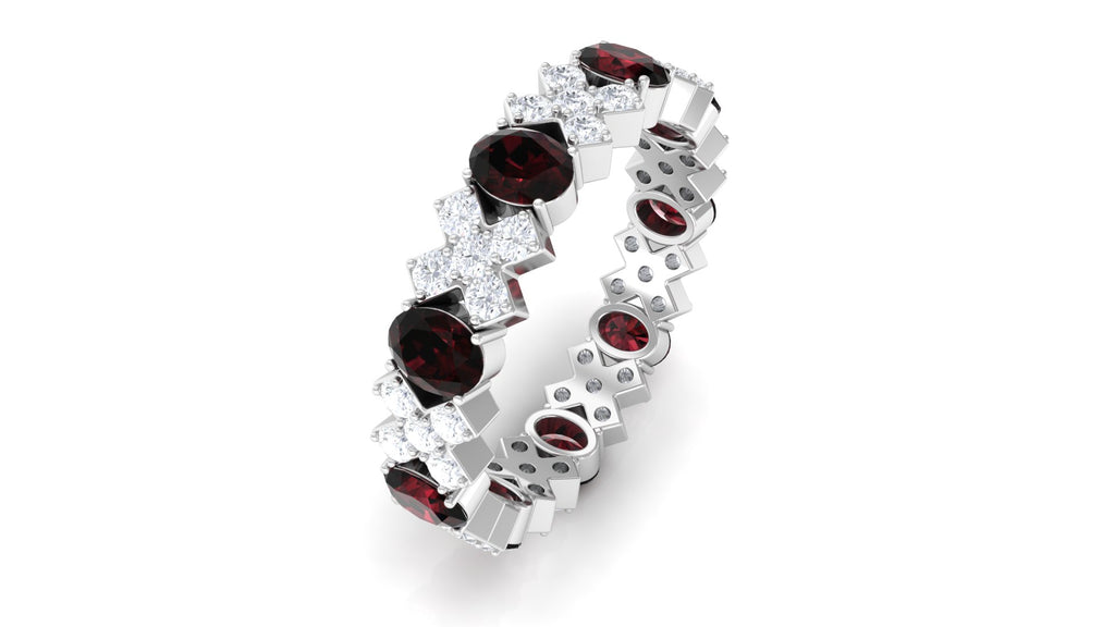 Real Garnet and Diamond Designer Eternity Band Ring Garnet - ( AAA ) - Quality - Rosec Jewels