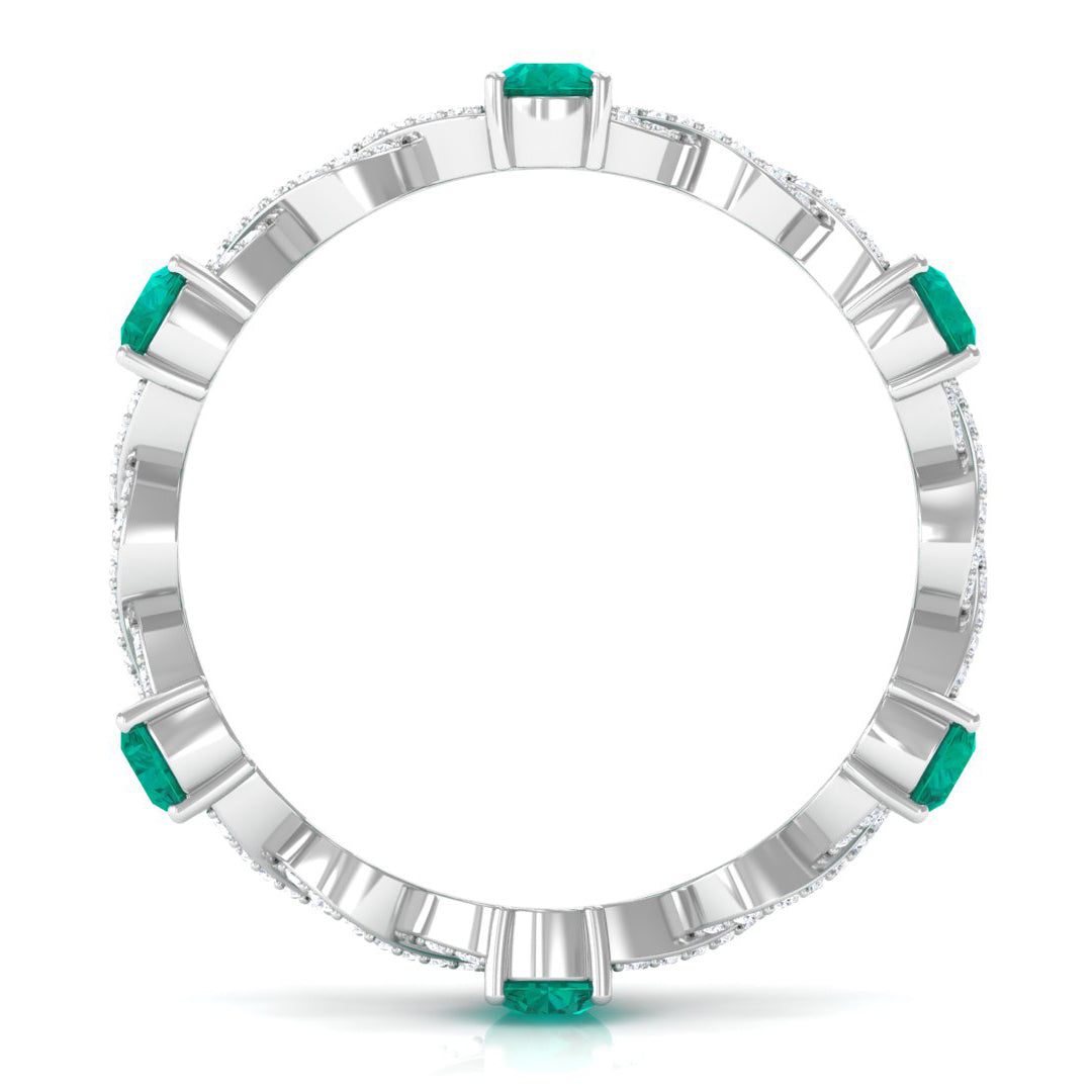 Crossover Eternity Ring with Emerald and Diamond Emerald - ( AAA ) - Quality - Rosec Jewels