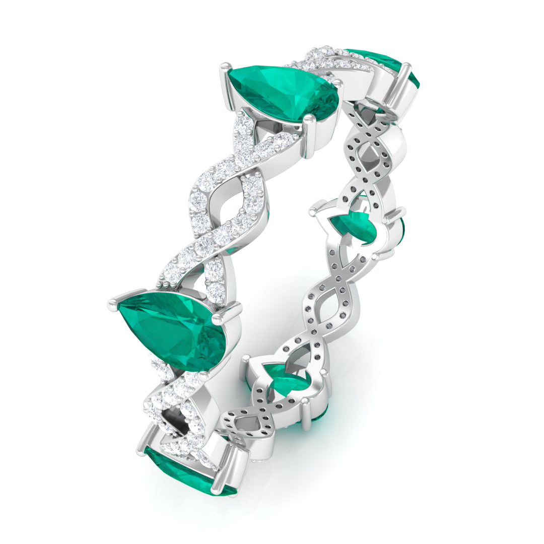 Crossover Eternity Ring with Emerald and Diamond Emerald - ( AAA ) - Quality - Rosec Jewels